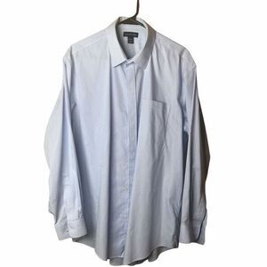 Lands' End Men's Tailored Fit Long Sleeve Blue Checked‎ Shirt Size 17.5